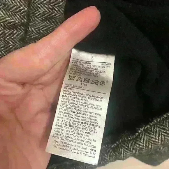 Old Navy Wool Blend Grey and Black Herringbone Zip Up Quilted Puffer Vest size L - Picture 7 of 7